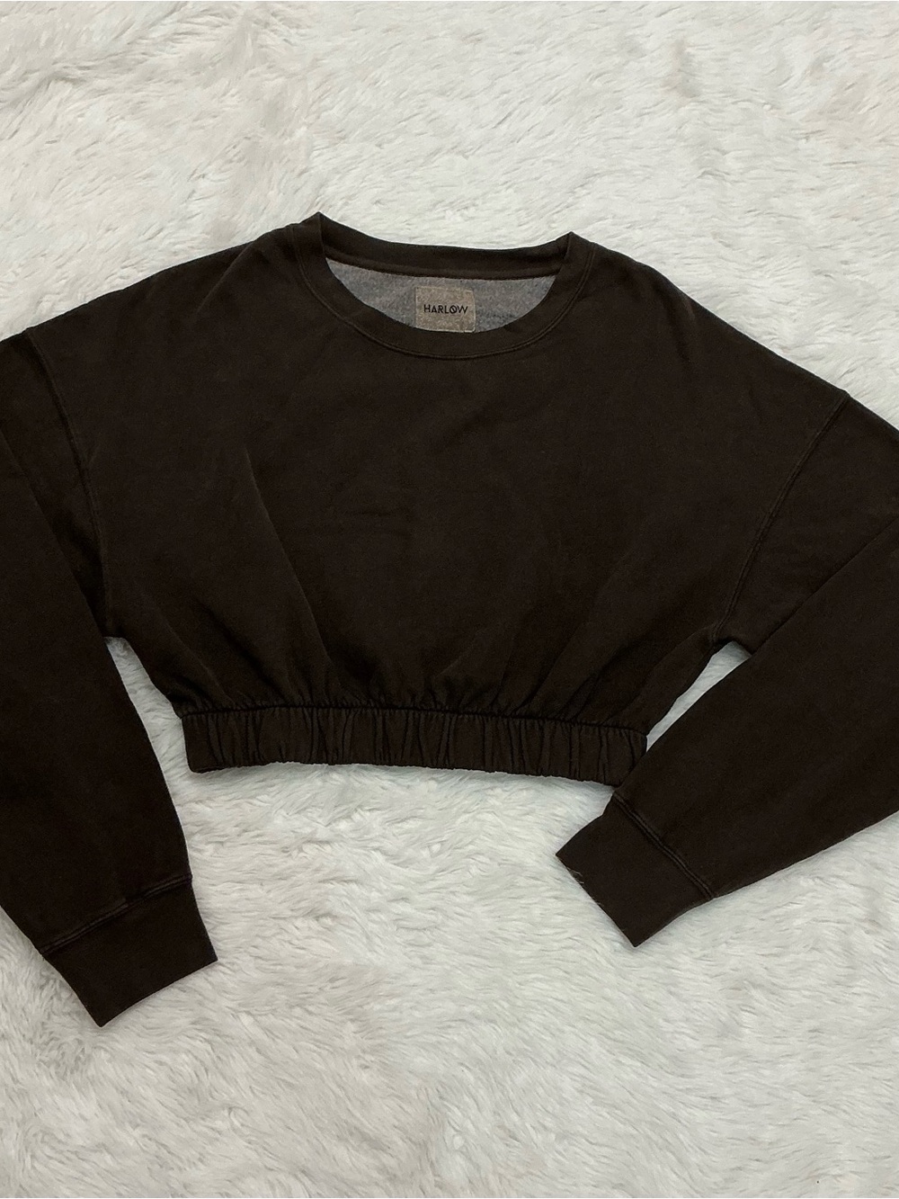 💙 Harlow - Cropped Sweatshirt in Deep Chocolate Brown - SZ L - Picture 5 of 8